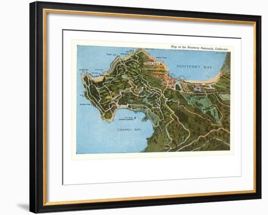 Map of Monterey Peninsula, California-null-Framed Art Print