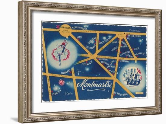 Map of Montmartre, Paris-null-Framed Art Print