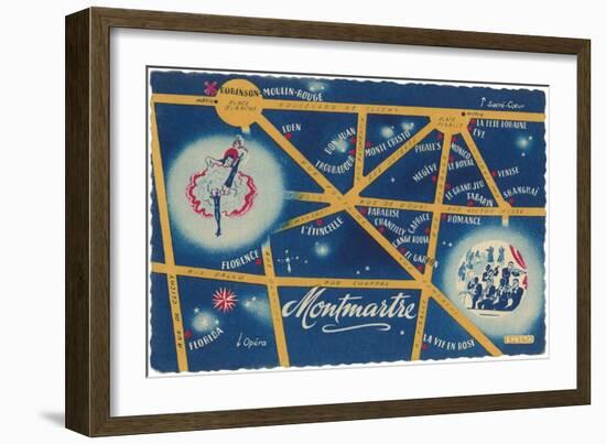 Map of Montmartre, Paris-null-Framed Art Print