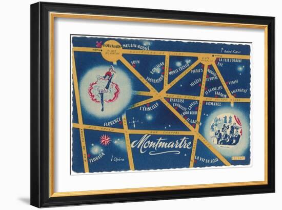 Map of Montmartre, Paris-null-Framed Art Print