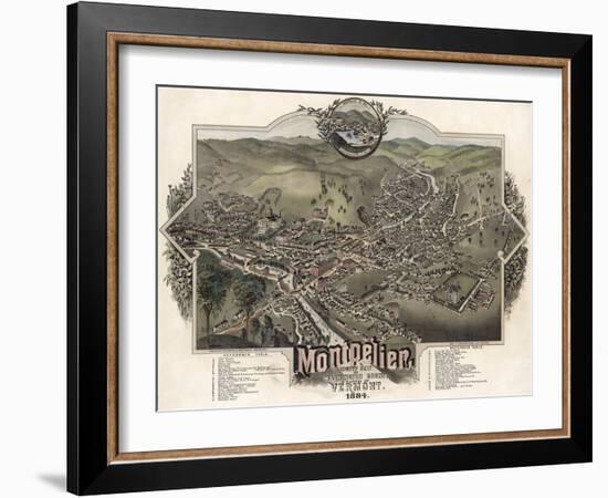 Map Of Montpelier Vt With Reference Table 1884-Vintage Lavoie-Framed Giclee Print