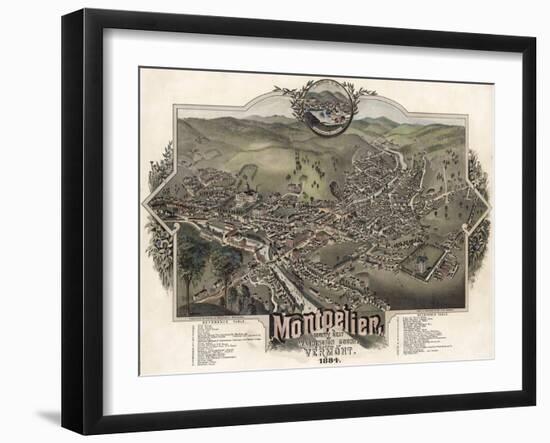 Map Of Montpelier Vt With Reference Table 1884-Vintage Lavoie-Framed Giclee Print