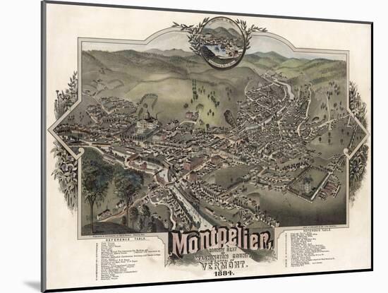 Map Of Montpelier Vt With Reference Table 1884-Vintage Lavoie-Mounted Giclee Print