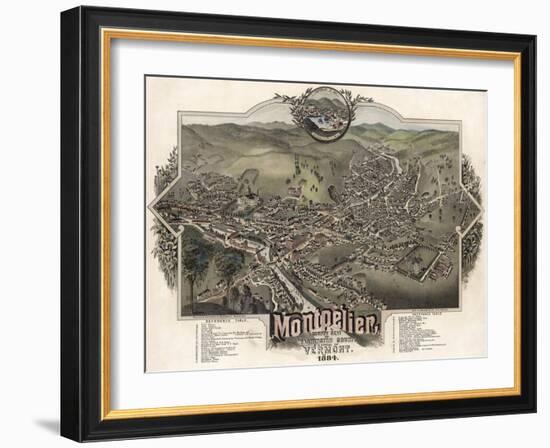 Map Of Montpelier Vt With Reference Table 1884-Vintage Lavoie-Framed Giclee Print