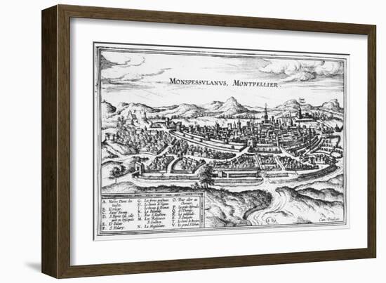 Map of Montpellier, from Civitates Orbis Terrarum by Georg Braun-Joris Hoefnagel-Framed Giclee Print