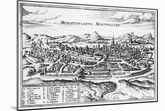 Map of Montpellier, from Civitates Orbis Terrarum by Georg Braun-Joris Hoefnagel-Mounted Giclee Print