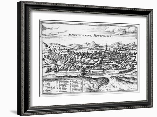 Map of Montpellier, from Civitates Orbis Terrarum by Georg Braun-Joris Hoefnagel-Framed Giclee Print