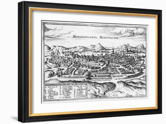 Map of Montpellier, from Civitates Orbis Terrarum by Georg Braun-Joris Hoefnagel-Framed Giclee Print