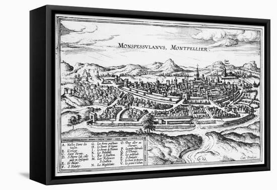 Map of Montpellier, from Civitates Orbis Terrarum by Georg Braun-Joris Hoefnagel-Framed Premier Image Canvas