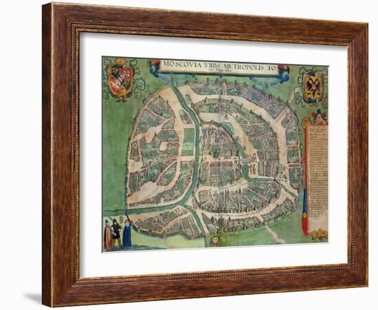 Map of Moscow, from "Civitates Orbis Terrarum" by Georg Braun and Frans Hogenberg circa 1572-1617-Joris Hoefnagel-Framed Giclee Print