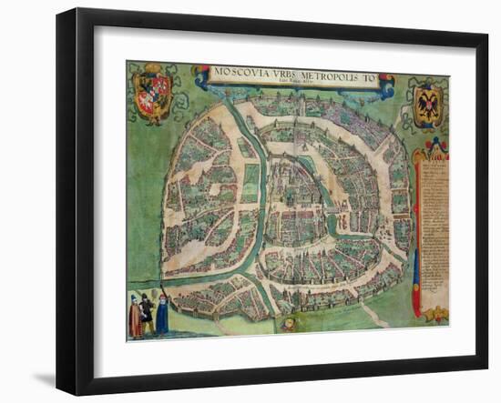 Map of Moscow, from "Civitates Orbis Terrarum" by Georg Braun and Frans Hogenberg circa 1572-1617-Joris Hoefnagel-Framed Giclee Print