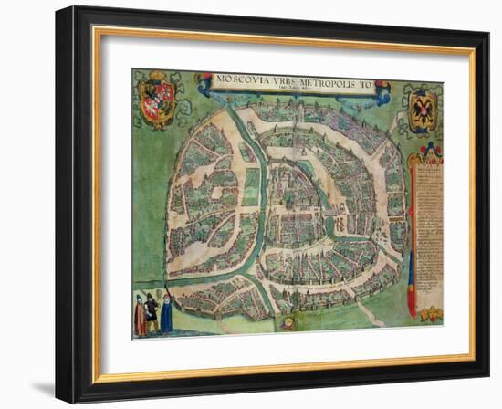 Map of Moscow, from "Civitates Orbis Terrarum" by Georg Braun and Frans Hogenberg circa 1572-1617-Joris Hoefnagel-Framed Giclee Print