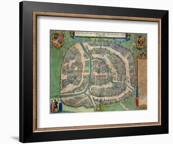 Map of Moscow, from "Civitates Orbis Terrarum" by Georg Braun and Frans Hogenberg circa 1572-1617-Joris Hoefnagel-Framed Giclee Print