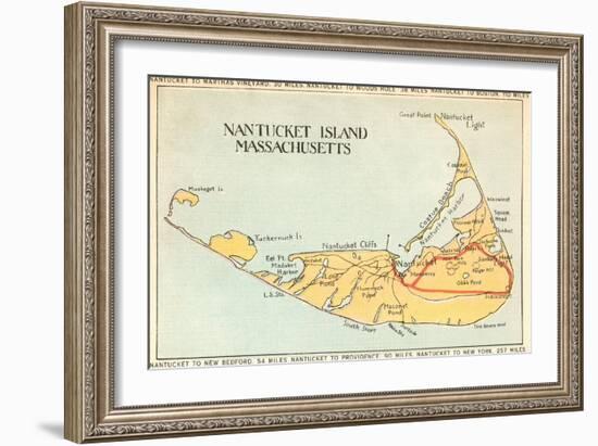 Map of Nantucket Island, Massachusetts-null-Framed Art Print