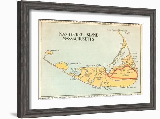 Map of Nantucket Island, Massachusetts-null-Framed Art Print