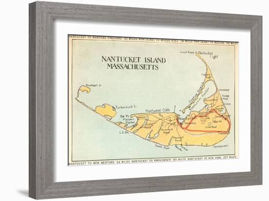 Map of Nantucket Island, Massachusetts-null-Framed Art Print