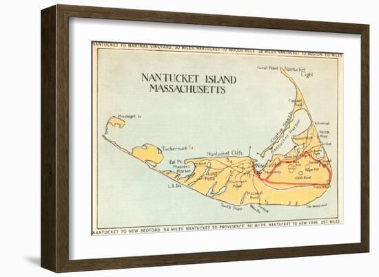 Map of Nantucket Island, Massachusetts--Framed Art Print