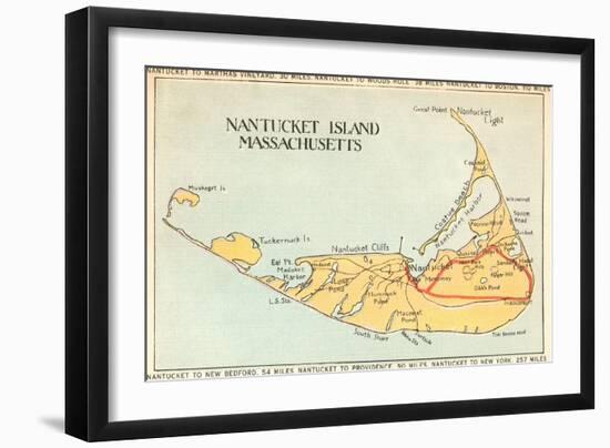 Map of Nantucket Island, Massachusetts-null-Framed Art Print