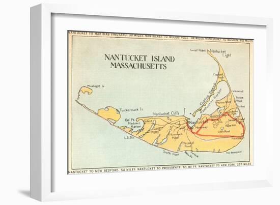 Map of Nantucket Island, Massachusetts--Framed Art Print