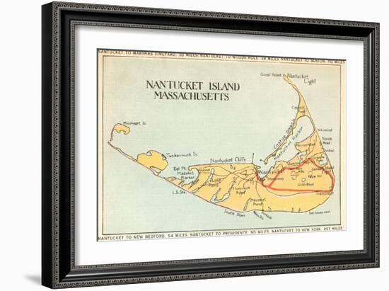Map of Nantucket Island, Massachusetts-null-Framed Art Print