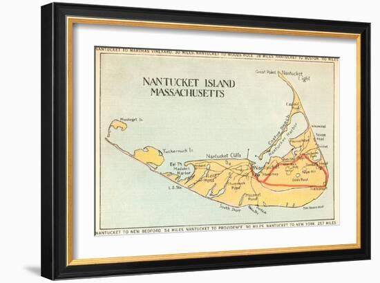 Map of Nantucket Island, Massachusetts-null-Framed Art Print