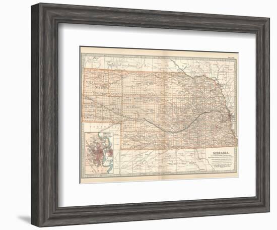 Map of Nebraska. United States. Inset Map of Omaha and Vicinity-Encyclopaedia Britannica-Framed Art Print