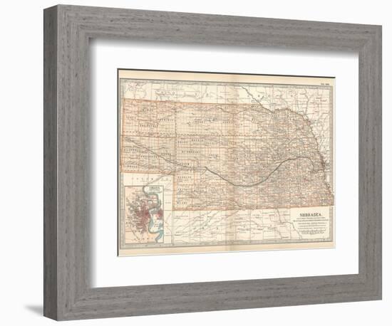 Map of Nebraska. United States. Inset Map of Omaha and Vicinity-Encyclopaedia Britannica-Framed Art Print