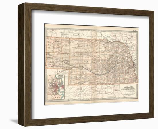 Map of Nebraska. United States. Inset Map of Omaha and Vicinity-Encyclopaedia Britannica-Framed Art Print