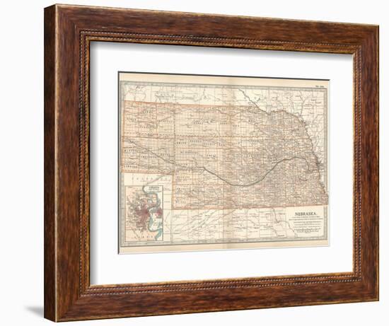 Map of Nebraska. United States. Inset Map of Omaha and Vicinity-Encyclopaedia Britannica-Framed Art Print