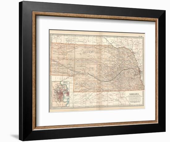 Map of Nebraska. United States. Inset Map of Omaha and Vicinity-Encyclopaedia Britannica-Framed Art Print