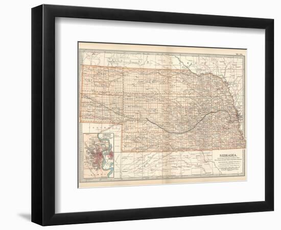 Map of Nebraska. United States. Inset Map of Omaha and Vicinity-Encyclopaedia Britannica-Framed Art Print