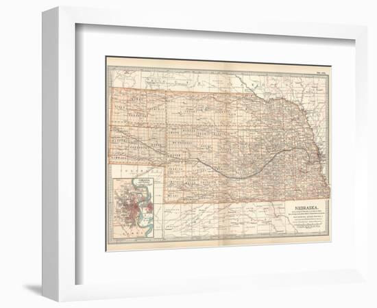 Map of Nebraska. United States. Inset Map of Omaha and Vicinity-Encyclopaedia Britannica-Framed Art Print