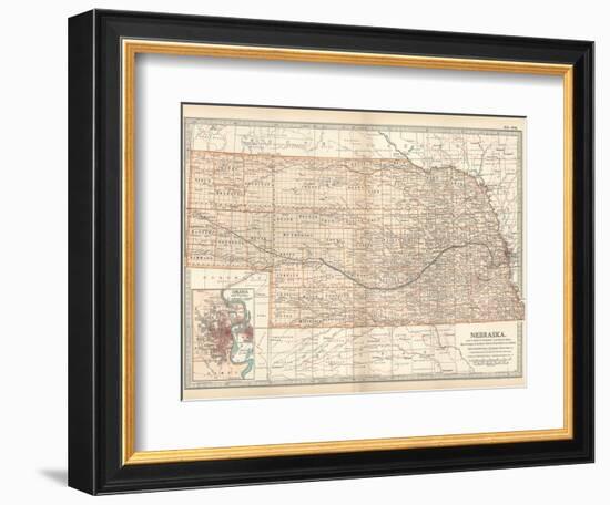 Map of Nebraska. United States. Inset Map of Omaha and Vicinity-Encyclopaedia Britannica-Framed Art Print