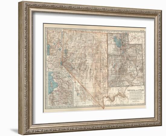 Map of Nevada and Utah. United States. Inset Map of Salt Lake City and Vicinity-Encyclopaedia Britannica-Framed Art Print