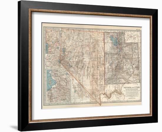 Map of Nevada and Utah. United States. Inset Map of Salt Lake City and Vicinity-Encyclopaedia Britannica-Framed Art Print