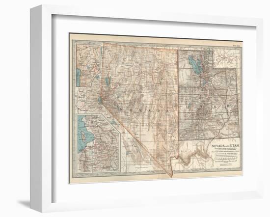 Map of Nevada and Utah. United States. Inset Map of Salt Lake City and Vicinity-Encyclopaedia Britannica-Framed Art Print