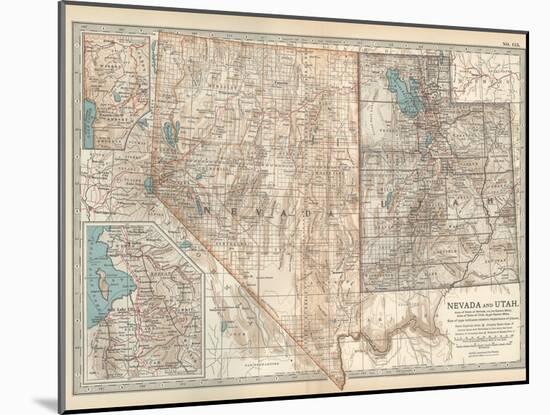 Map of Nevada and Utah. United States. Inset Map of Salt Lake City and Vicinity-Encyclopaedia Britannica-Mounted Art Print