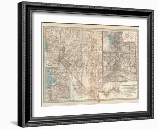 Map of Nevada and Utah. United States. Inset Map of Salt Lake City and Vicinity-Encyclopaedia Britannica-Framed Art Print