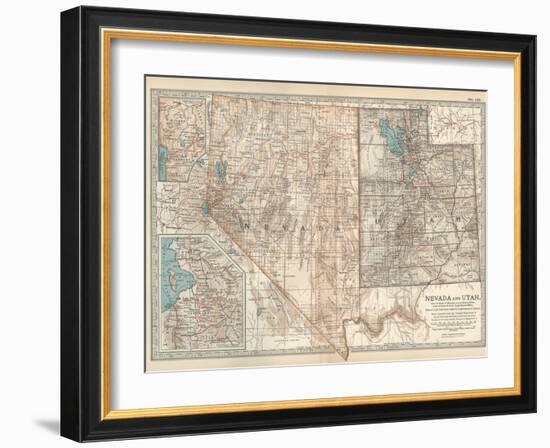 Map of Nevada and Utah. United States. Inset Map of Salt Lake City and Vicinity-Encyclopaedia Britannica-Framed Art Print
