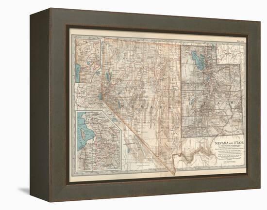 Map of Nevada and Utah. United States. Inset Map of Salt Lake City and Vicinity-Encyclopaedia Britannica-Framed Stretched Canvas