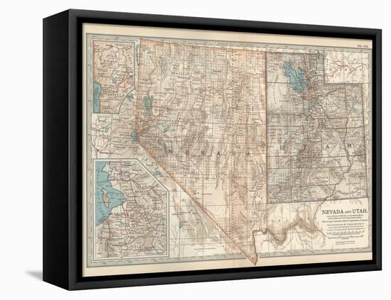 Map of Nevada and Utah. United States. Inset Map of Salt Lake City and Vicinity-Encyclopaedia Britannica-Framed Stretched Canvas