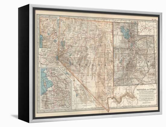 Map of Nevada and Utah. United States. Inset Map of Salt Lake City and Vicinity-Encyclopaedia Britannica-Framed Stretched Canvas