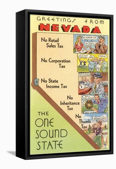 Map of Nevada, One Sound State, No Tax-null-Framed Stretched Canvas