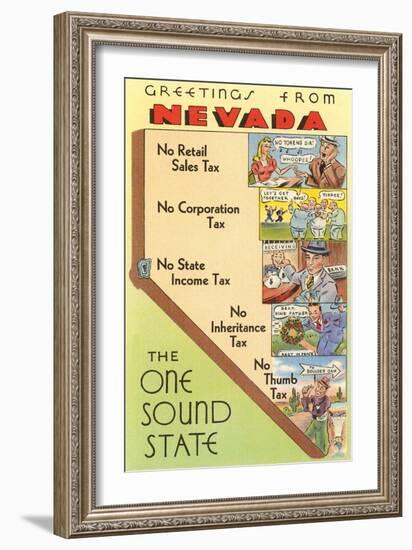 Map of Nevada, One Sound State, No Tax-null-Framed Art Print