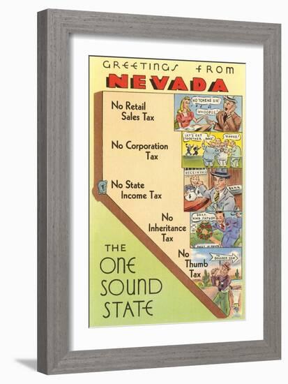 Map of Nevada, One Sound State, No Tax-null-Framed Art Print