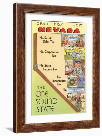 Map of Nevada, One Sound State, No Tax-null-Framed Art Print