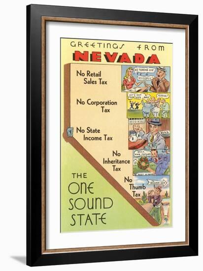 Map of Nevada, One Sound State, No Tax-null-Framed Art Print