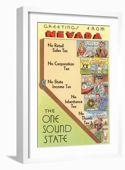 Map of Nevada, One Sound State, No Tax-null-Framed Art Print