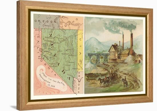 Map of Nevada, Silver Mining-null-Framed Stretched Canvas