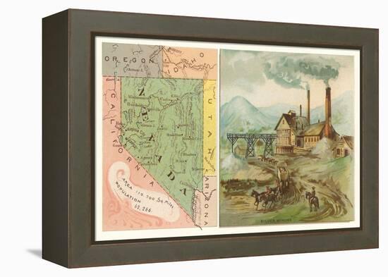 Map of Nevada, Silver Mining-null-Framed Stretched Canvas